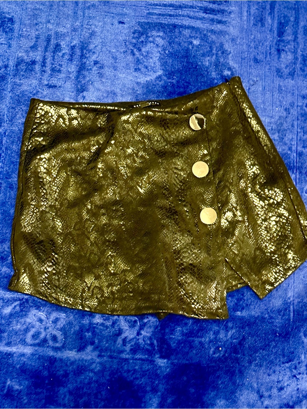 Haute Monde Black Snake-Print Mini Skirt with Gold Buttons